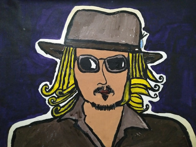 "Johnny con su sombrero de pescador" Acrylic Paper Portrait