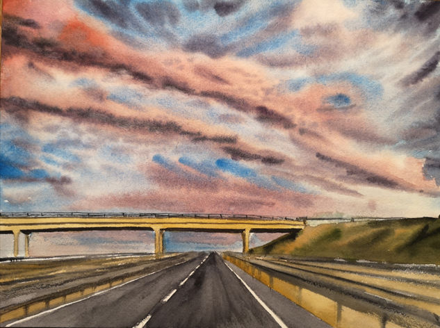 Atardecer en la carretera Watercolour Paper Landscaping