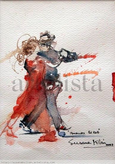 Serie tango II-Argentina Watercolour Paper Figure Painting