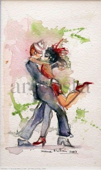 Serie Tango IV-Argentina Watercolour Paper Figure Painting