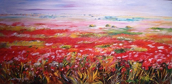 campo de amapola Oil Canvas