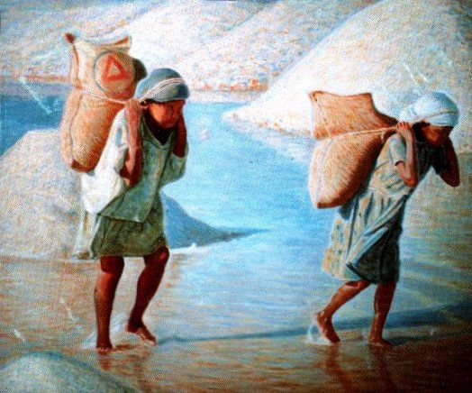 " Niñas trabajando, en las salinas" Oil Canvas Landscaping