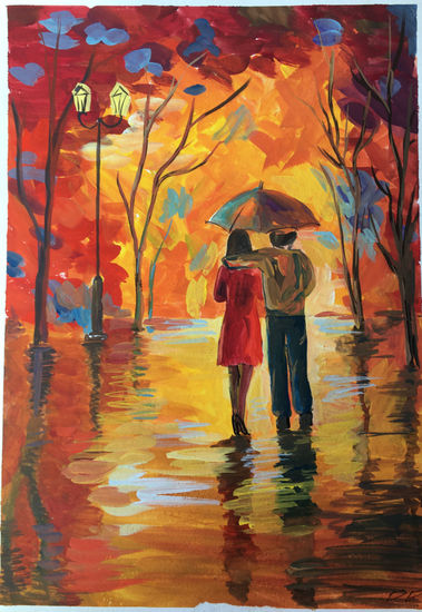 autumn walk Gouache Papel Paisaje