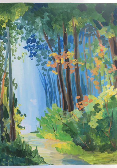 misty forest Gouache Papel Paisaje