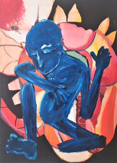 Homem Azul (Blue Man) Acrylic Canvas Figure Painting