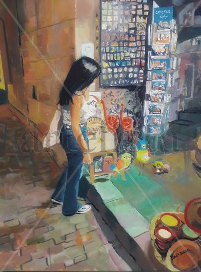 El Mercadillo Oil Canvas Figure Painting