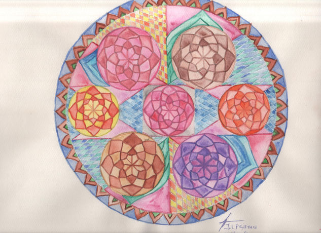 Floating mandala flowers Watercolour Paper Floral Painting