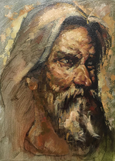 Hutzul viejo . Oil Card Portrait