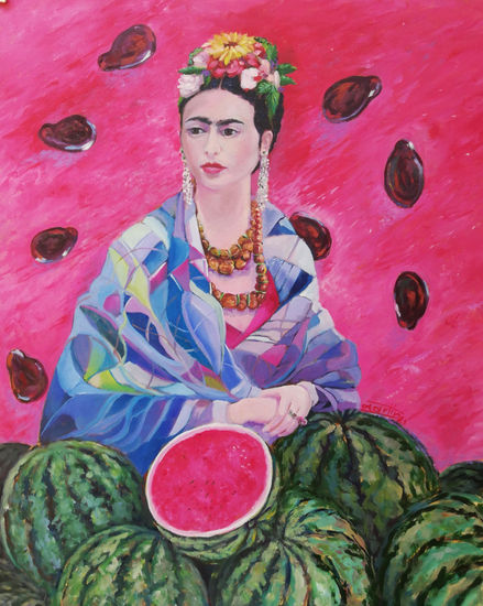 Frida y las pepitas de sandia Oil Canvas Figure Painting