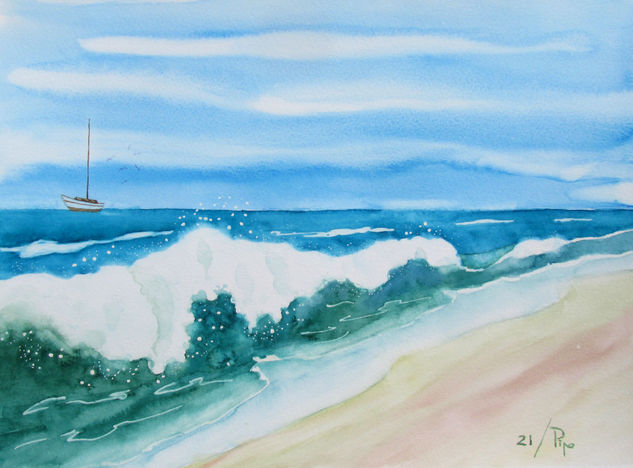 orilla del mar Watercolour Paper Marine Painting