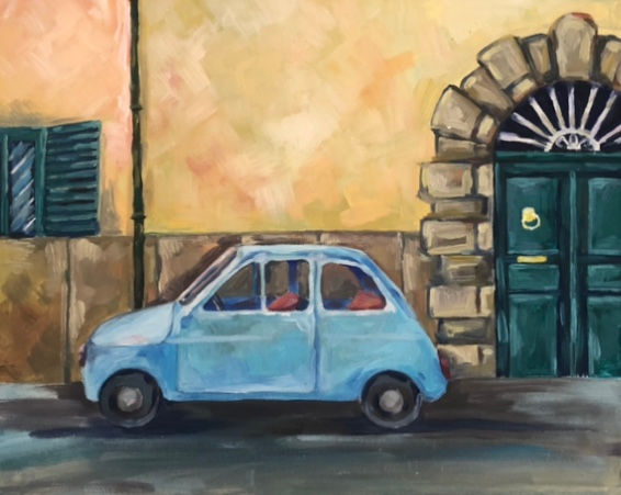 Blue car Oil Canvas Landscaping