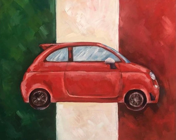 Fiat 500 Oil Canvas Landscaping