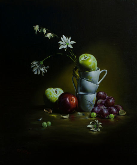 Tres Tazas Oil Canvas Still Life Paintings