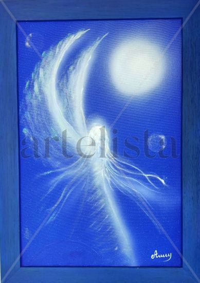 Angelo e luna Mixed media Canvas Figure Painting