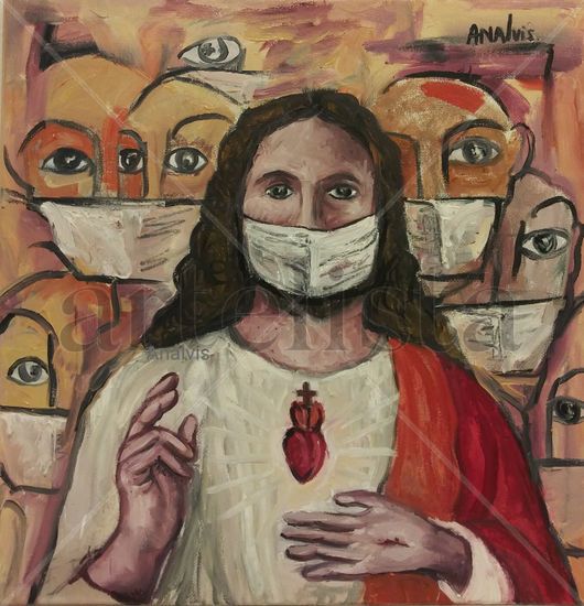 Jesus de los Unidos Oil Canvas Figure Painting