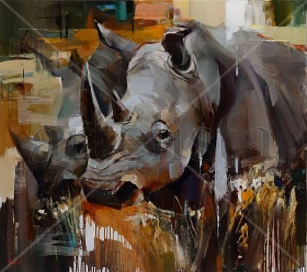 Rhinoceros Óleo Lienzo Animales