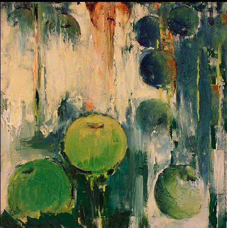 Caida de manzanas verdes.