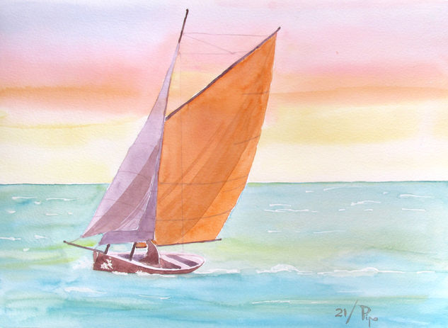 velero solitario Watercolour Paper Marine Painting