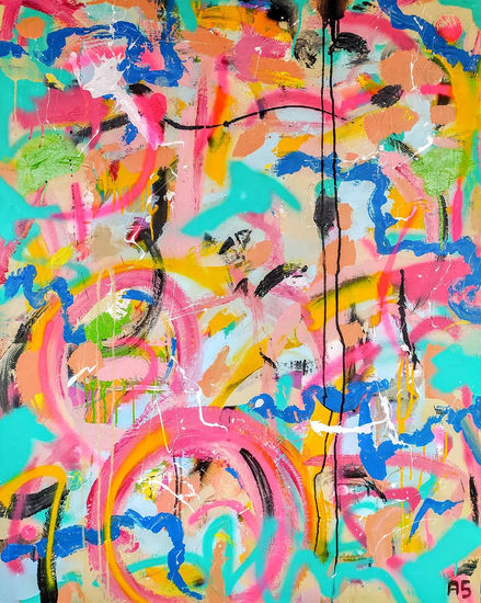 Pink circles Media Mixta Lienzo Otros