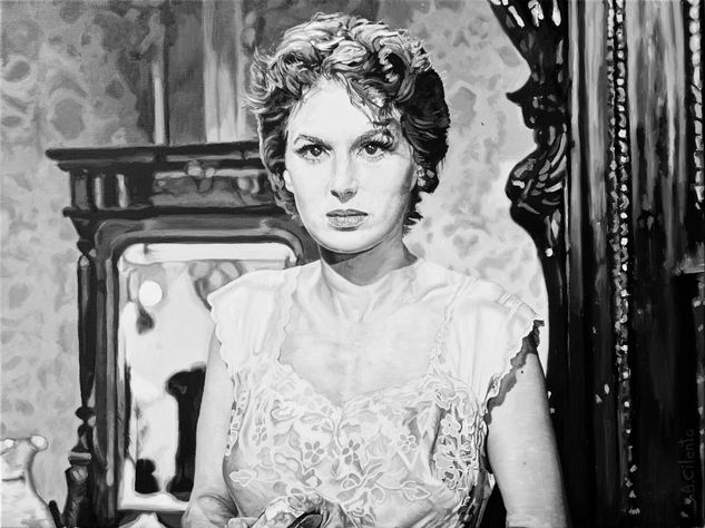 Silvana Mangano en el film "l'oro di napoli" de Vittorio de Sica Oil Textile Portrait