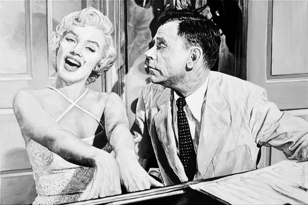 Marilyn Monroe y Tom Ewell en el film "La comezón del séptimo año" The Seven Year Itch Oil Textile Portrait