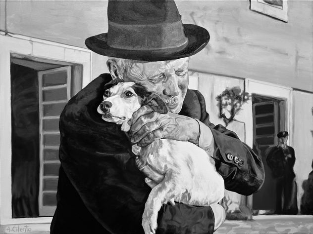 Carlo Battisti con Flyke en el film "Umberto D" de Vittorio De Sica