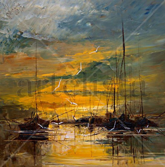 "Harbour" Oil Canvas Marine Painting