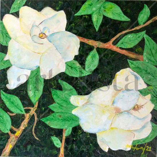 Gardenias Oil Canvas Floral Painting