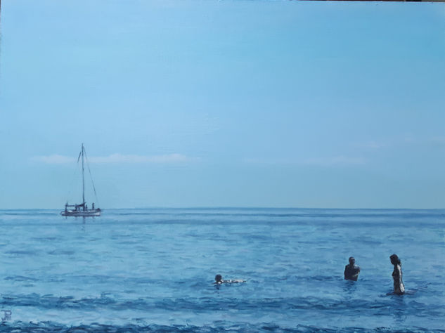 VELERO EN LA PLAYA I Oil Panel Marine Painting