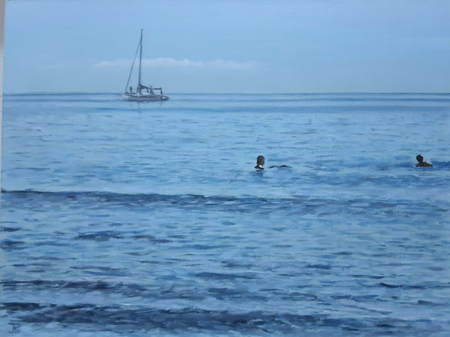 VELERO EN LA PLAYA II Oil Panel Marine Painting