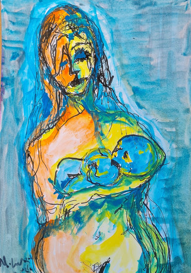 Maternidad Acuarela Papel Figura