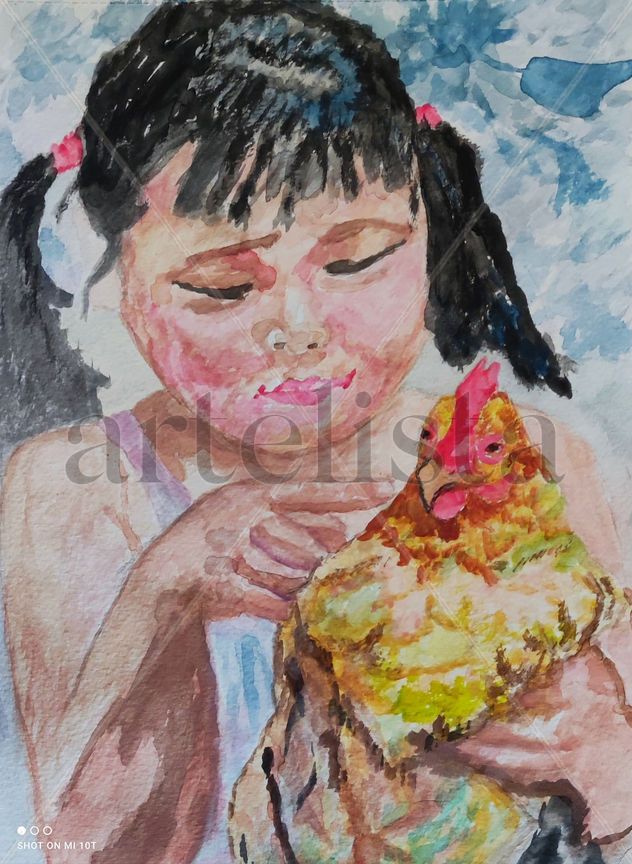 Niña filipiba con gallo