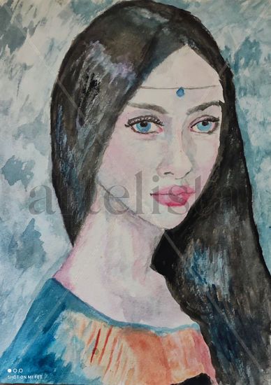 Princesa azul Watercolour Paper Figure Painting