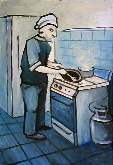 Cozinero en la pension calle 1 Gouache Papel Figura