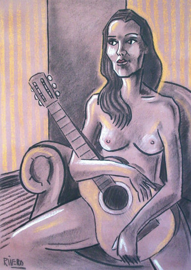 mulher com violão Mixed Media