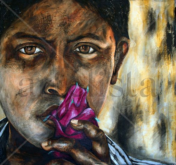 Eating Dragon Fruit Mixed media Canvas Portrait