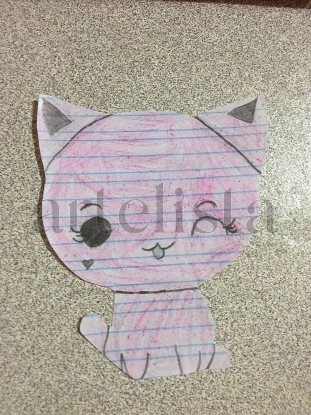 Dibujo de gatita rosada