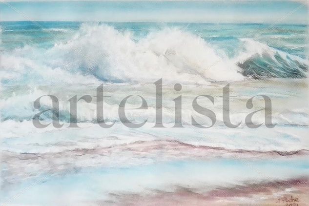 Playa de arena con olas Pastel Papel Marina