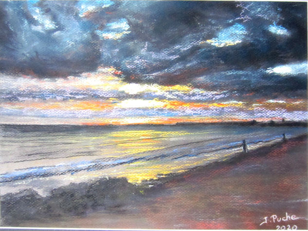 Amanecer en dia tormentoso en playa de las Marinas de Denia Pastel Card Marine Painting