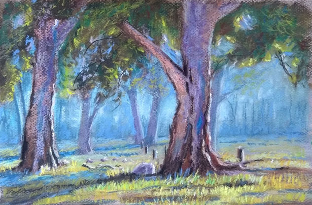 Arboles Pastel Papel Paisaje