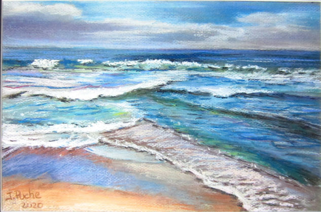 En la orilla Pastel Paper Marine Painting