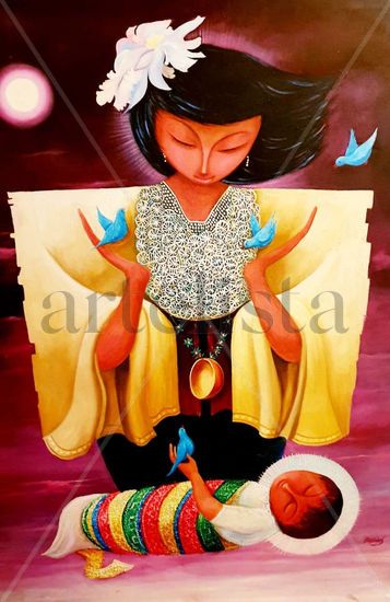 Maternidad Oil Canvas Figure Painting