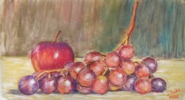 Estudio de uvas y manzana Pastel Card Still Life Paintings