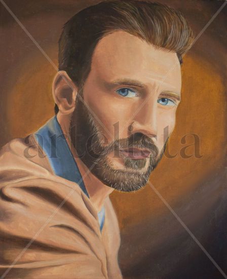 Retrato Chris Evans Oil Textile Portrait