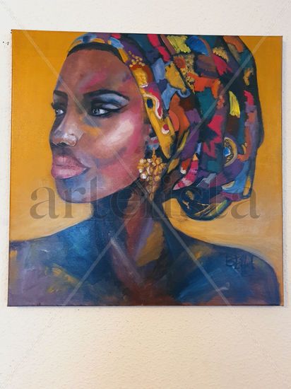 Africana multicolor. Óleo Lienzo Retrato