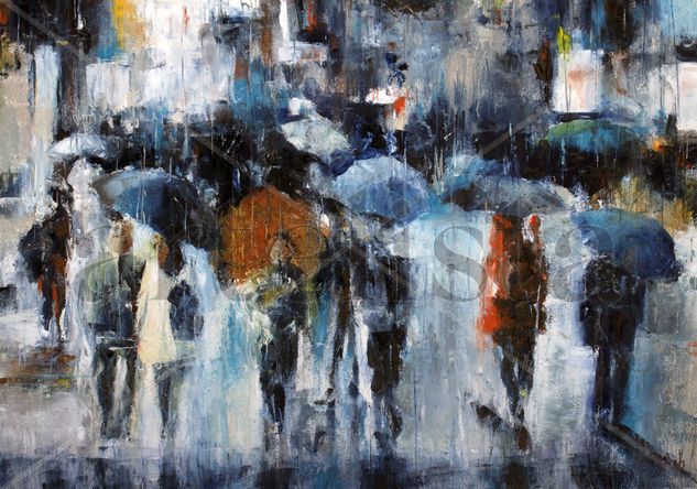 shopping in the rain Oil Canvas Landscaping