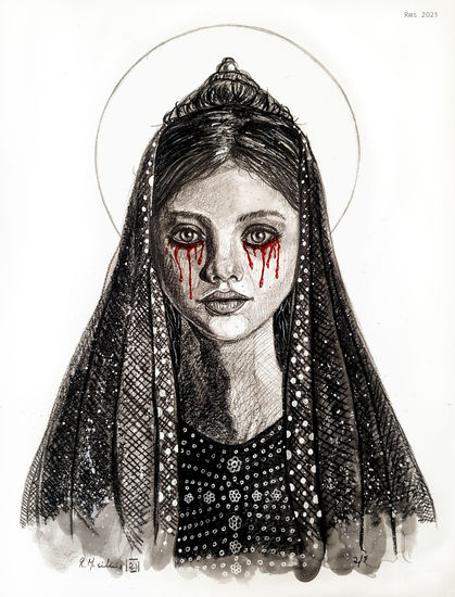 Virgen llorando sangre Técnica Mixta