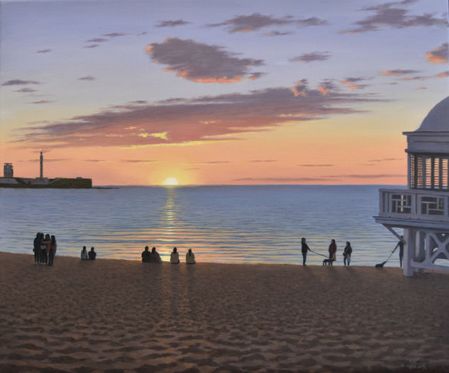 ATARDECER EN EL BALNEARIO Óleo Lienzo Paisaje