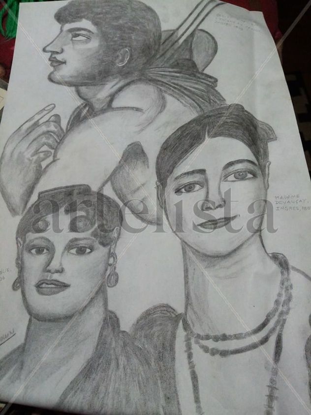 damas antiguas y hombre pensante