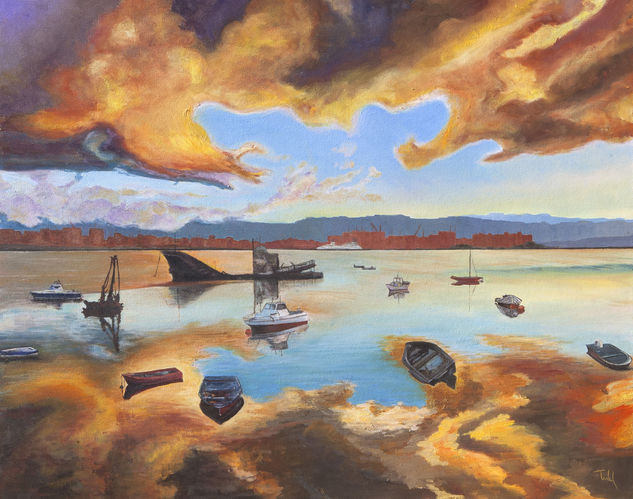 Reflejos de amanecer Oil Canvas Marine Painting